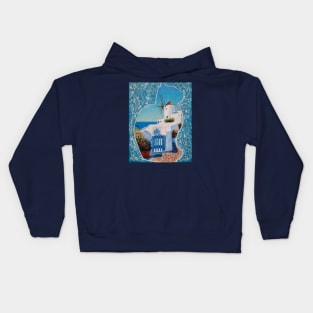 Santorini Cat Mixed Media Painting Kids Hoodie